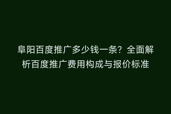阜阳百度推广多少钱一条？全面解析百度推广费用构成与报价标准