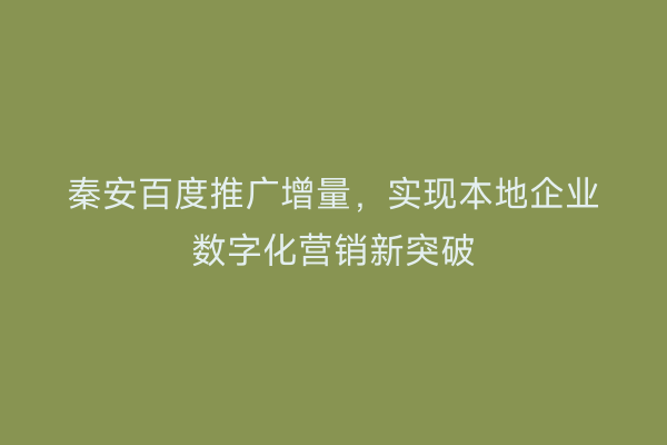 秦安百度推广增量,实现本地企业数字化营销新突破