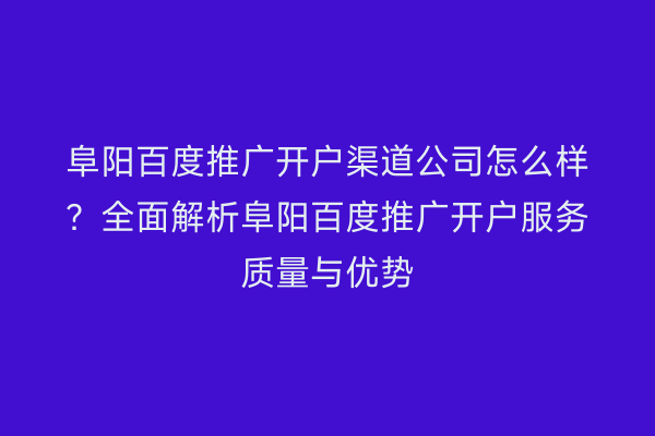 阜阳百度推广开户渠道公司怎么样?全面解析阜阳百度推广开户服务质量与优势