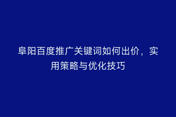 阜阳百度推广关键词如何出价,实用策略与优化技巧