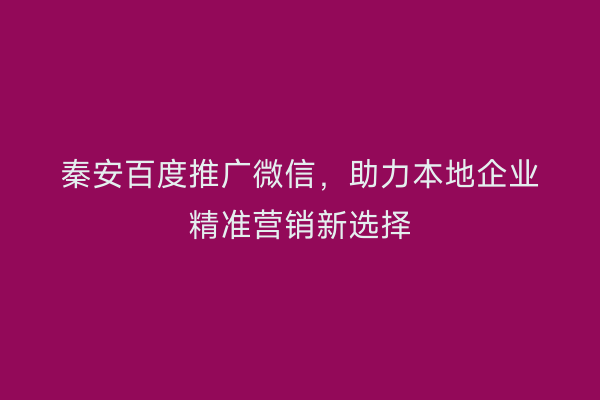 秦安百度推广微信,助力本地企业精准营销新选择