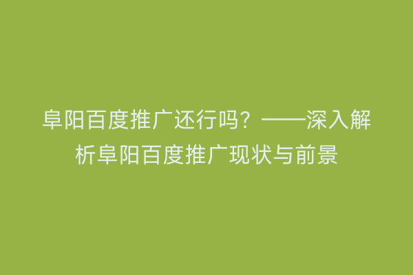 阜阳百度推广还行吗?——深入解析阜阳百度推广现状与前景