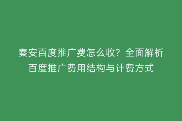 秦安百度推广费怎么收?全面解析百度推广费用结构与计费方式