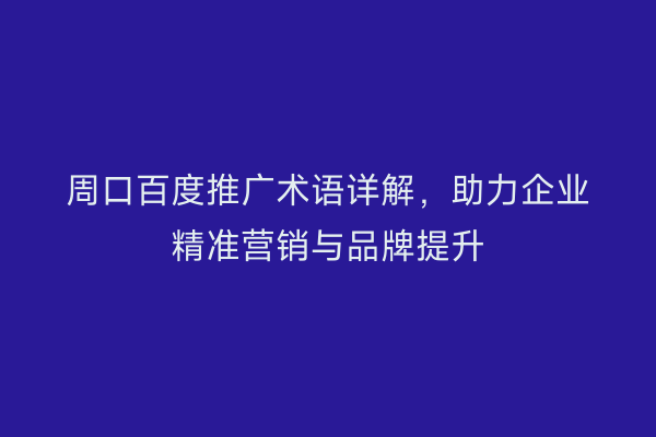 周口百度推广术语详解,助力企业精准营销与品牌提升