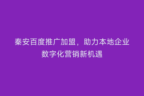 秦安百度推广加盟,助力本地企业数字化营销新机遇