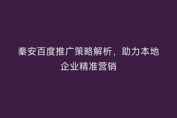 秦安百度推广策略解析，助力本地企业精准营销