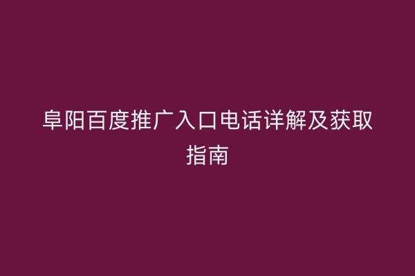 阜阳百度推广入口电话详解及获取指南
