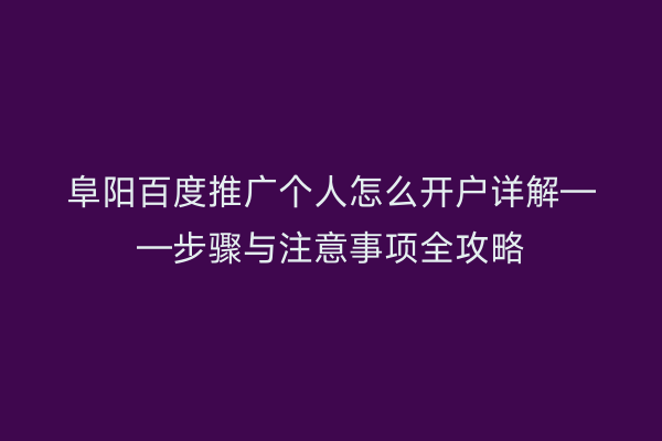 阜阳百度推广个人怎么开户详解——步骤与注意事项全攻略