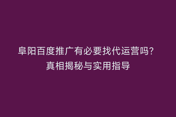 阜阳百度推广有必要找代运营吗?真相揭秘与实用指导