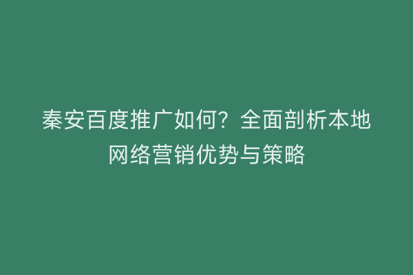 秦安百度推广如何?全面剖析本地网络营销优势与策略