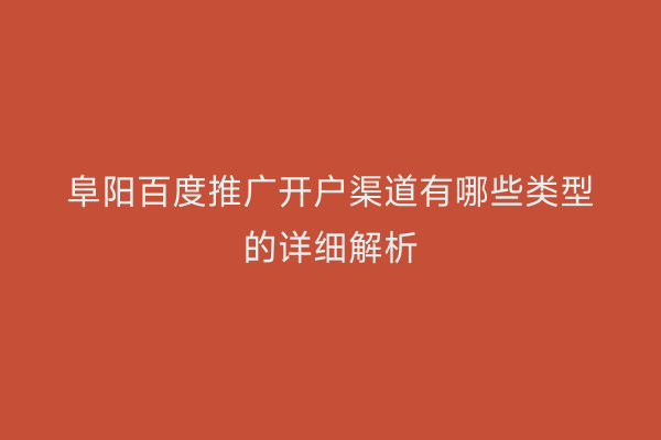阜阳百度推广开户渠道有哪些类型的详细解析