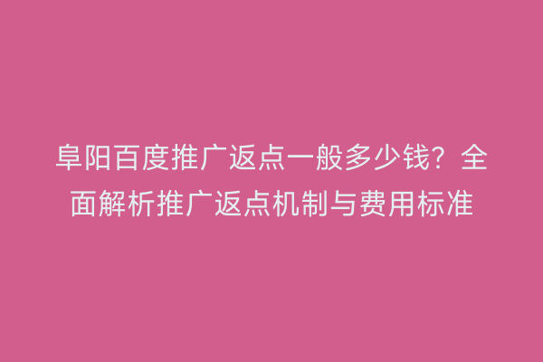 阜阳百度推广返点一般多少钱?全面解析推广返点机制与费用标准