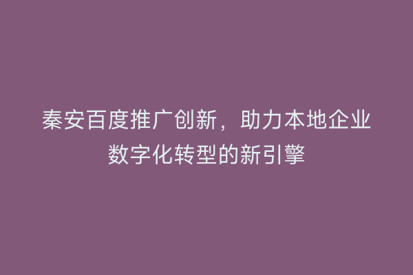 秦安百度推广创新，助力本地企业数字化转型的新引擎