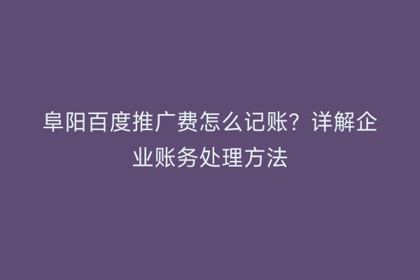 阜阳百度推广费怎么记账？详解企业账务处理方法