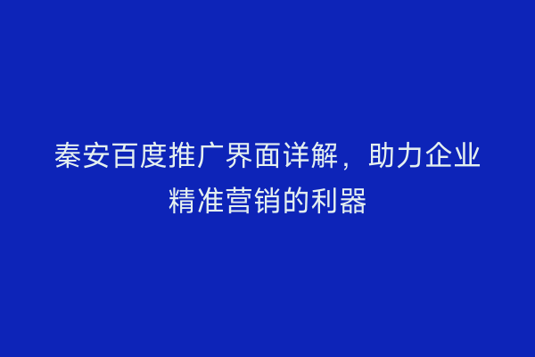 秦安百度推广界面详解,助力企业精准营销的利器
