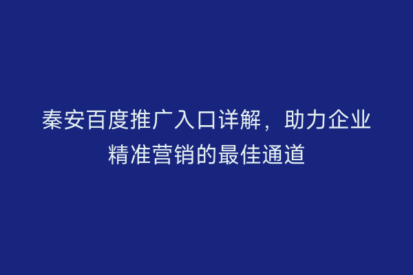 秦安百度推广入口详解,助力企业精准营销的最佳通道