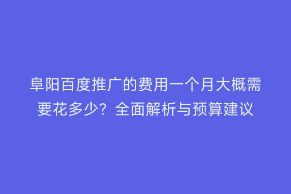 阜阳百度推广的费用一个月大概需要花多少?全面解析与预算建议