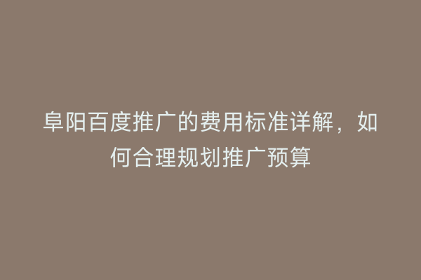 阜阳百度推广的费用标准详解，如何合理规划推广预算