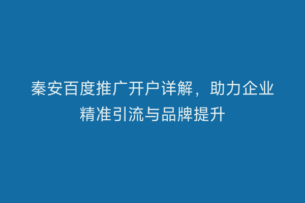 秦安百度推广开户详解,助力企业精准引流与品牌提升