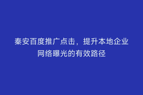 秦安百度推广点击,提升本地企业网络曝光的有效路径