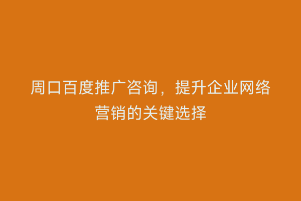 周口百度推广咨询,提升企业网络营销的关键选择