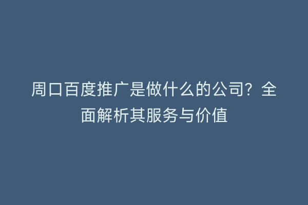 周口百度推广是做什么的公司?全面解析其服务与价值