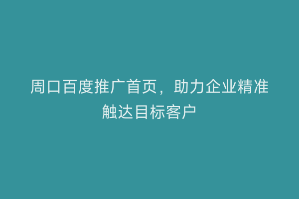 周口百度推广首页,助力企业精准触达目标客户