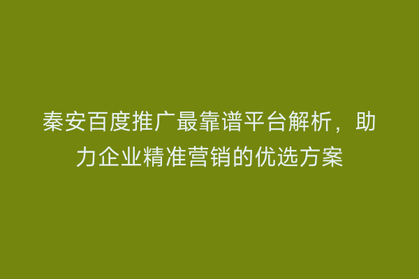 秦安百度推广最靠谱平台解析,助力企业精准营销的优选方案