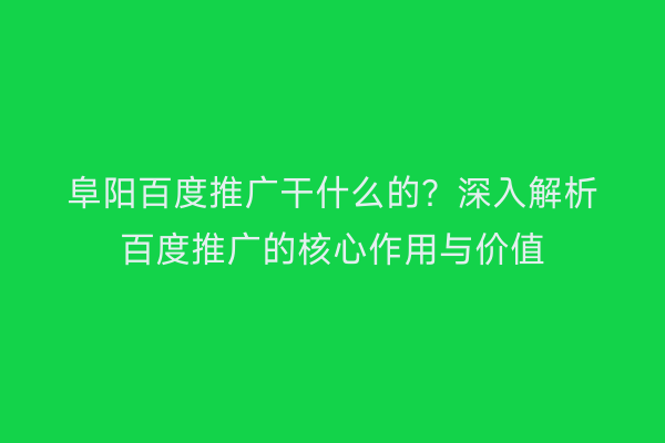 阜阳百度推广干什么的?深入解析百度推广的核心作用与价值