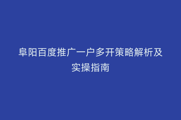 阜阳百度推广一户多开策略解析及实操指南