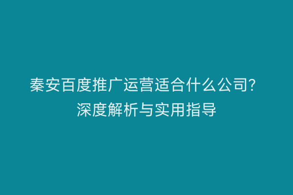 秦安百度推广运营适合什么公司?深度解析与实用指导