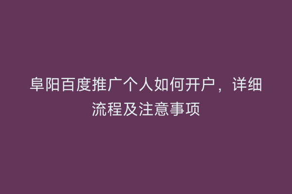 阜阳百度推广个人如何开户,详细流程及注意事项