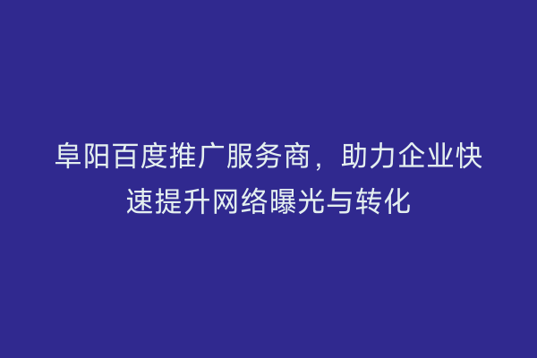 阜阳百度推广服务商，助力企业快速提升网络曝光与转化