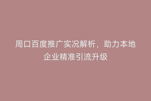 周口百度推广实况解析,助力本地企业精准引流升级