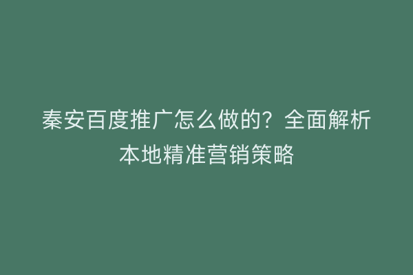 秦安百度推广怎么做的？全面解析本地精准营销策略