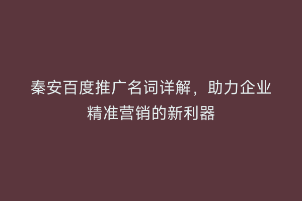秦安百度推广名词详解,助力企业精准营销的新利器