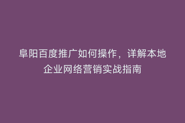 阜阳百度推广如何操作，详解本地企业网络营销实战指南