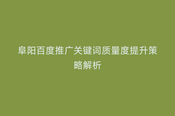 阜阳百度推广关键词质量度提升策略解析