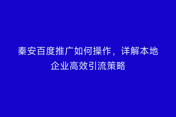 秦安百度推广如何操作,详解本地企业高效引流策略