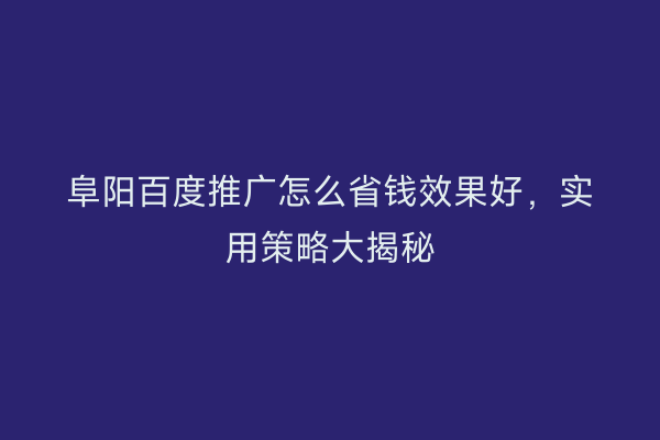 阜阳百度推广怎么省钱效果好,实用策略大揭秘
