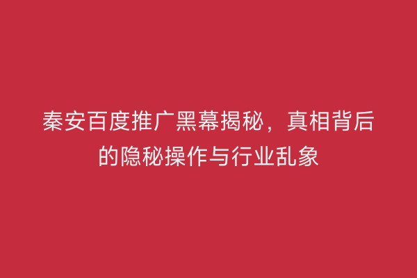秦安百度推广黑幕揭秘,真相背后的隐秘操作与行业乱象