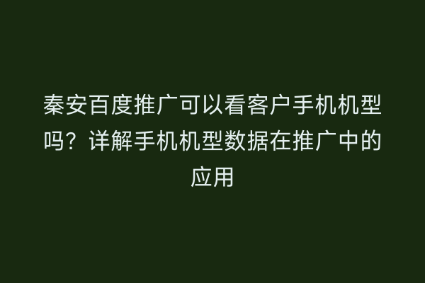 秦安百度推广可以看客户手机机型吗?详解手机机型数据在推广中的应用