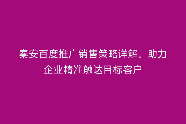 秦安百度推广销售策略详解,助力企业精准触达目标客户