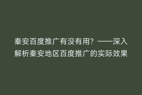 秦安百度推广有没有用?——深入解析秦安地区百度推广的实际效果