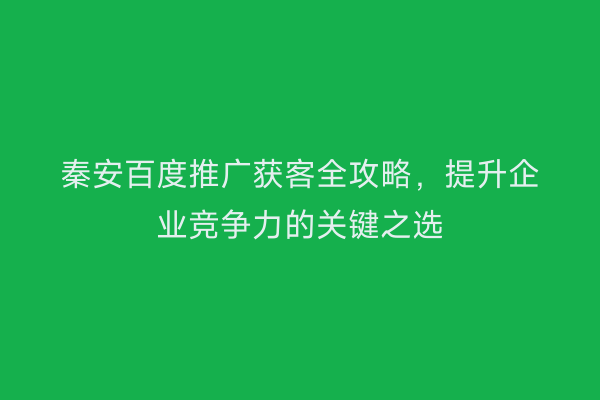 秦安百度推广获客全攻略,提升企业竞争力的关键之选