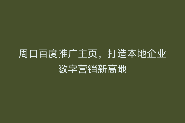 周口百度推广主页,打造本地企业数字营销新高地