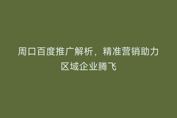 周口百度推广解析,精准营销助力区域企业腾飞