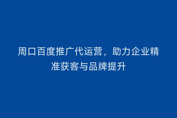 周口百度推广代运营,助力企业精准获客与品牌提升