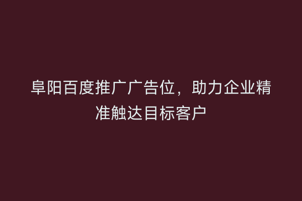 阜阳百度推广广告位，助力企业精准触达目标客户