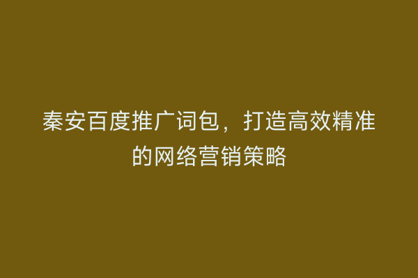 秦安百度推广词包，打造高效精准的网络营销策略